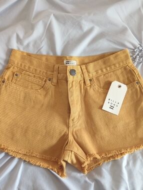Billabong Mustard Yellow High-Rise Denim Frayed Hem Shorts